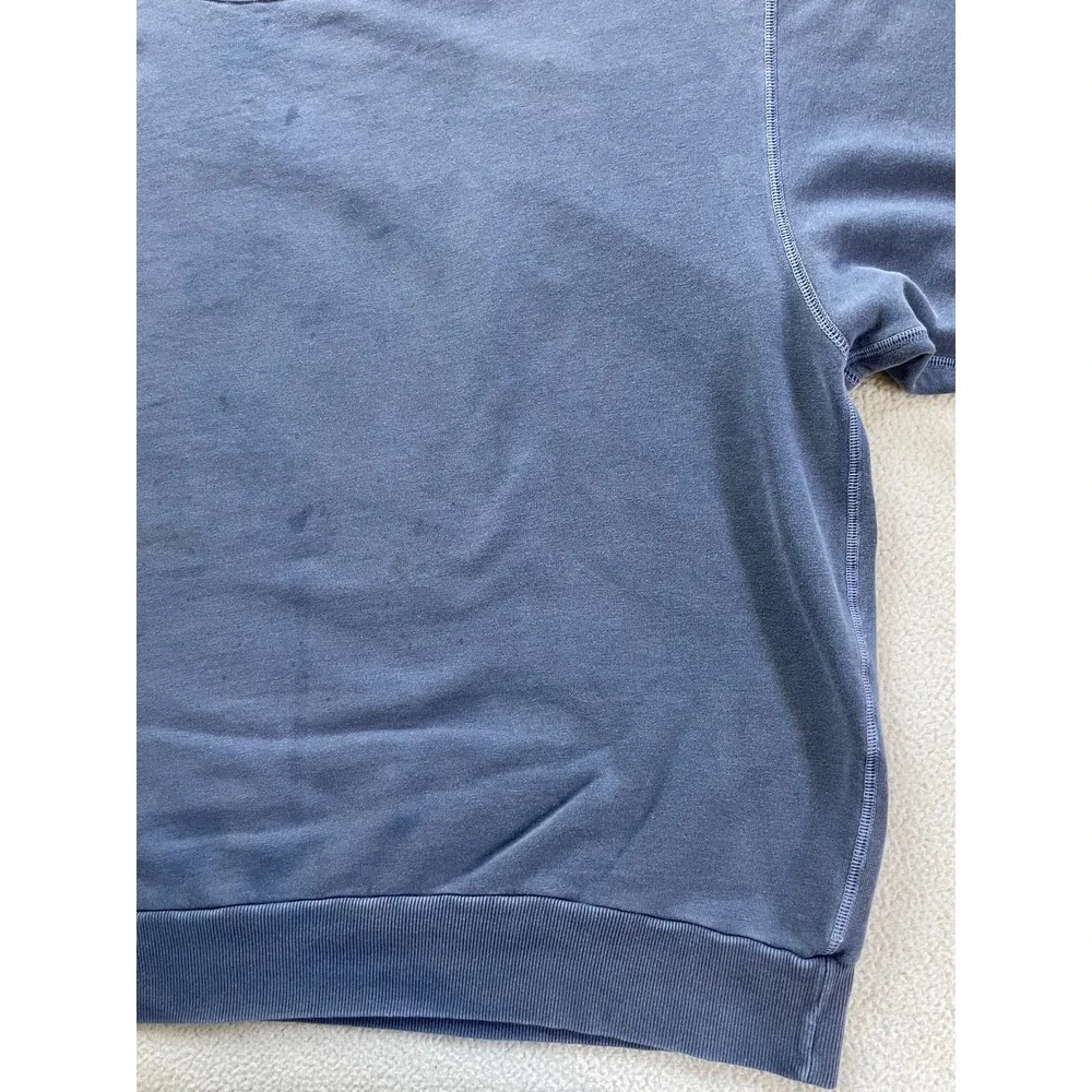 Cabela's Mens 2XL Short Sleeve Sweatshirt Blue French Terry Cotton Stains Grunge